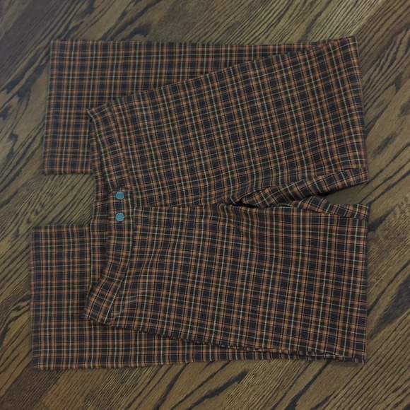 Vtg Punk Rock Mall Goth Plaid Orange/Brown Flare Pants Sz L W30 L31.5 - Picture 4 of 8